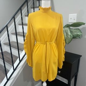 **SOLD**NWT YELLOW long sleeve flare mini dress turtleneck**SOLD**